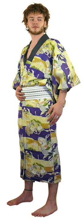 японское антикварное мужское кимоно, шелк.