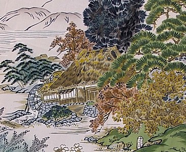 деталь росписи на японском мужском шелковом кимоно