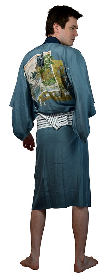 шелковый  мужской халат -  кимоно с авторской росписью