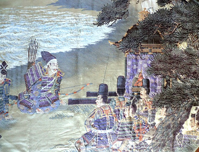 самурайский отряд на берегу, рисунок на японском хаори, 1920-е гг.