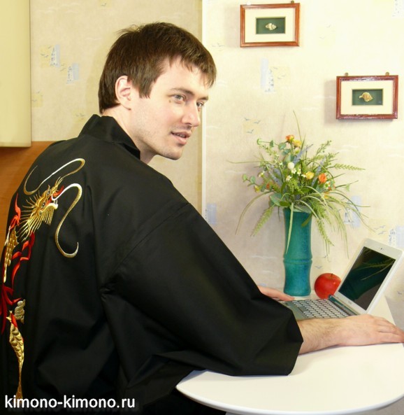мужской халата с вышивкой, хлопок, сделано в Японии