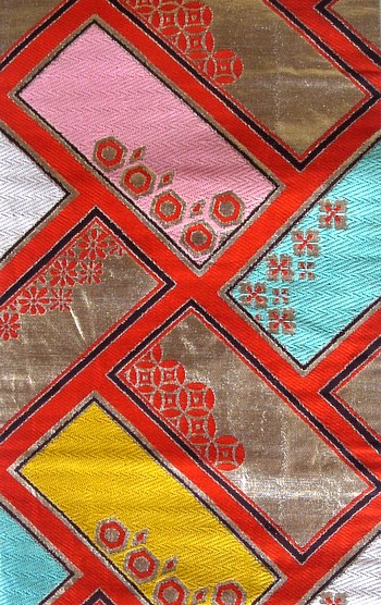 японский старинный пояс оби для кимоно, деталь рисунка 