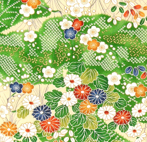 японское шелковое кимоно: деталь рисунка ткани