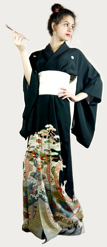 антикварное шелковое японское кимоно