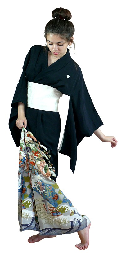 кимоно гейши из шелка с ручноч росписью, 1890-00-е гг.