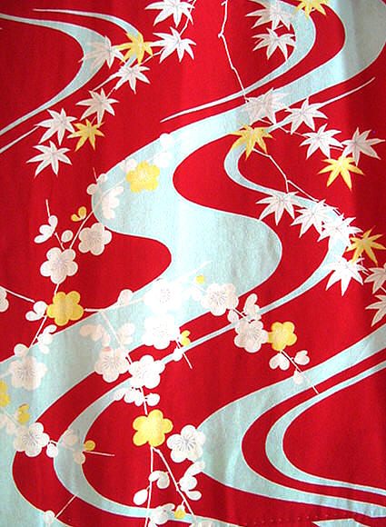 рисунок шелковой ткани  японского старинного кимоно