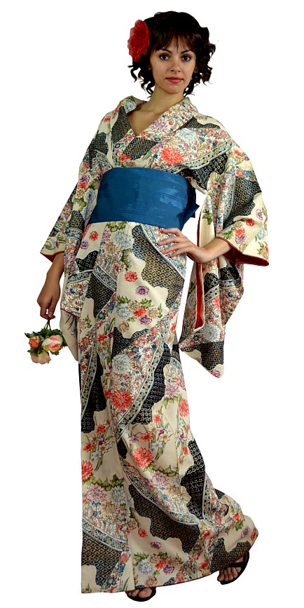 старинное японское шелковое кимонои пояс оби
