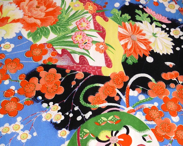 японское традиционное кимоно: деталь дизайна ткани