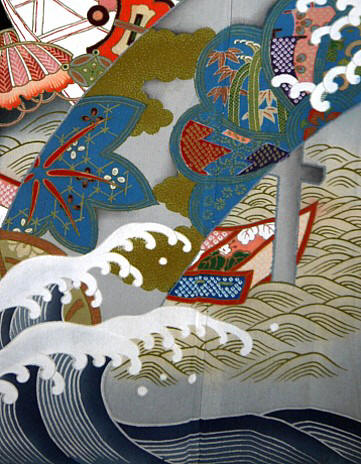 роспись на шелке японского кимоно