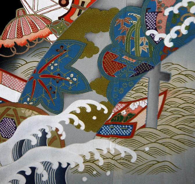 роспись на шелке японского кимоно